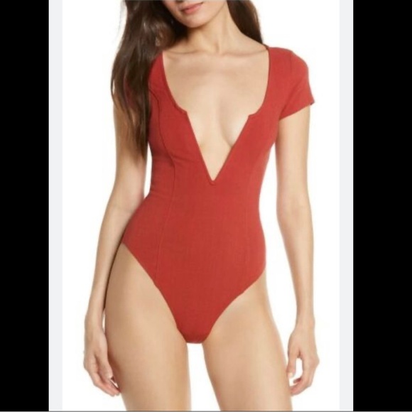 NWOT FREE PEOPLE Intimately Women’s Bodysuit Deep Conversations Sunset Red - Picture 1 of 14